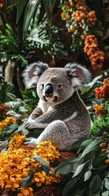 Koala Among Blossoms and Greenery