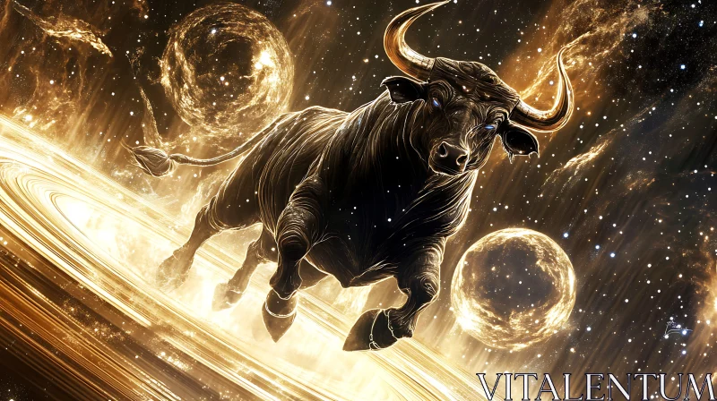 Cosmic Bull in Space AI Image