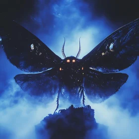 Mysterious Glowing Moth Amidst Fog