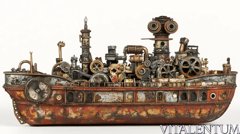 Mechanized Steampunk Vessel with Gears and Pipes AI Image