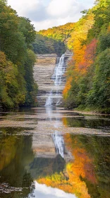 Tranquil Autumn Scene with Cascade and Reflection