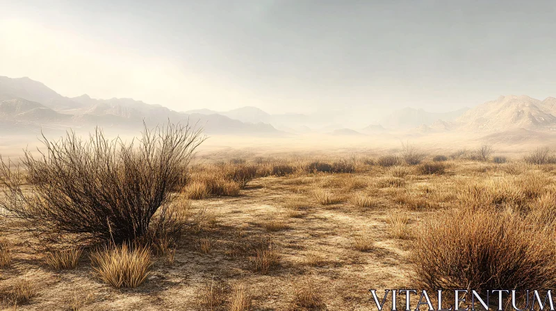 AI ART Arid Desert Scenery with Mountain View