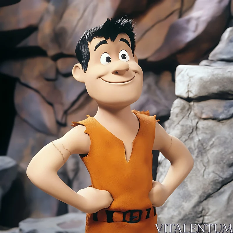 Animated Caveman in Stone Age Setting AI Image