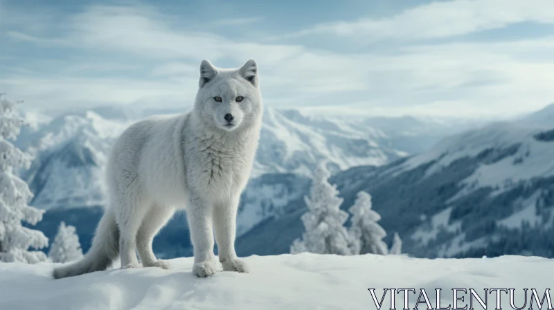 Arctic Wolf in Winter Landscape AI Image
