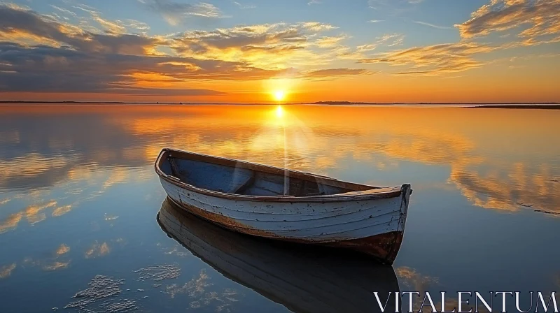 Peaceful Sunset Reflections with Boat AI Image