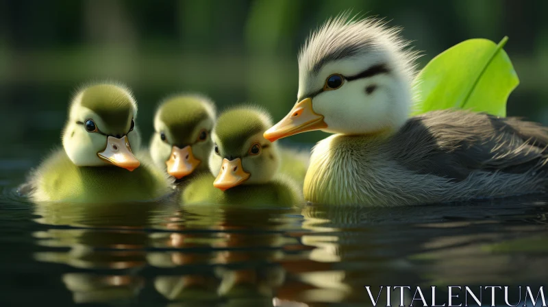 Serene Family of Ducks: A Tranquil Water Scene AI Image