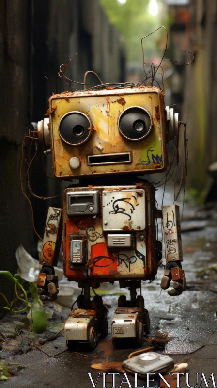 Urban Street Art Inspired Rusty Robot AI Image