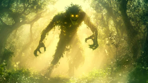 Glowing-Eyed Foliage Monster in the Forest