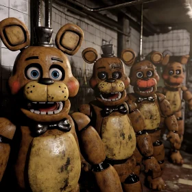 Eerie Robot Bears in an Abandoned Hallway