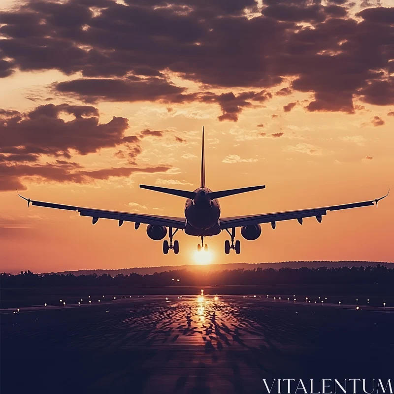 Sunset Landing - Majestic Airplane Silhouette AI Image