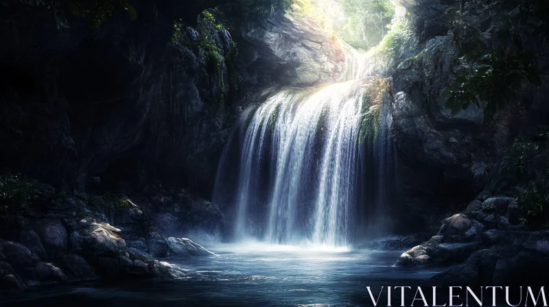 AI ART Enchanting Forest Waterfall Scene