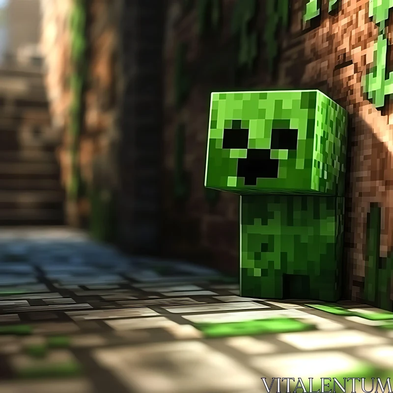 Creeper Character in Minecraft Alley AI Image