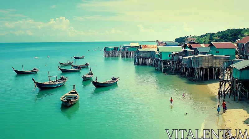 Tranquil Coastal Fishing Village AI Image