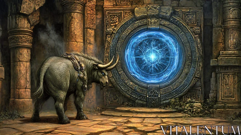 AI ART Fantasy Ox and Ancient Portal