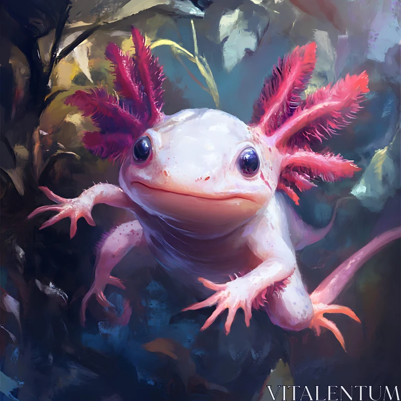 Whimsical Pink Axolotl Art AI Image