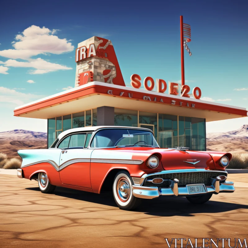 Vintage Car at Gas Station - Classic Americana Artwork AI Image