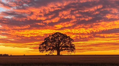 Tree Silhouette Against Vibrant Sunset Sky