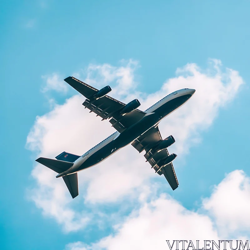 Aircraft Flying Through the Sky with White Clouds AI Image