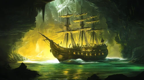 Enchanted Ship in Luminous Cavern