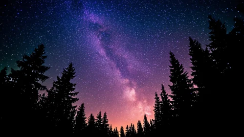 Milky Way Above Forest Silhouettes Under Starlit Sky