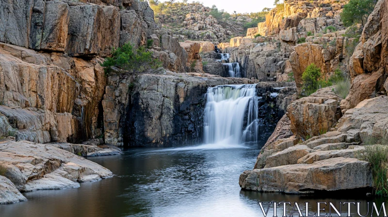 AI ART Majestic Waterfall in Rocky Terrain