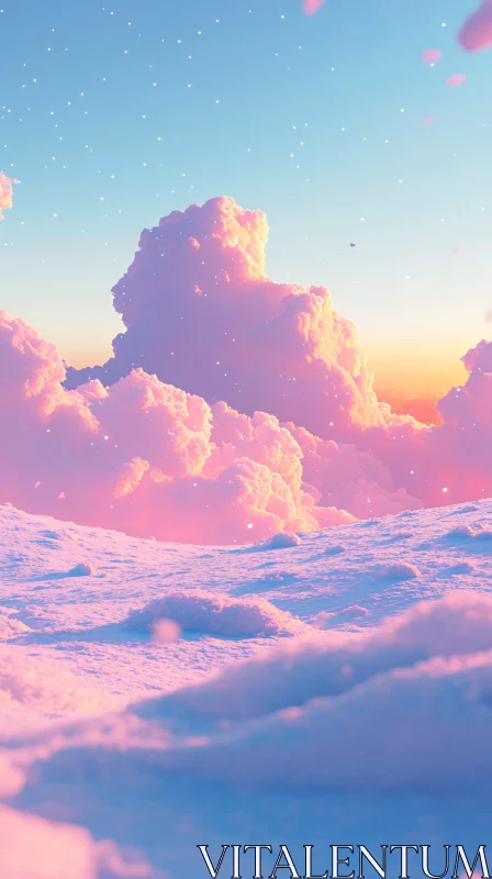 AI ART Sunset Sky with Fluffy Pink Clouds