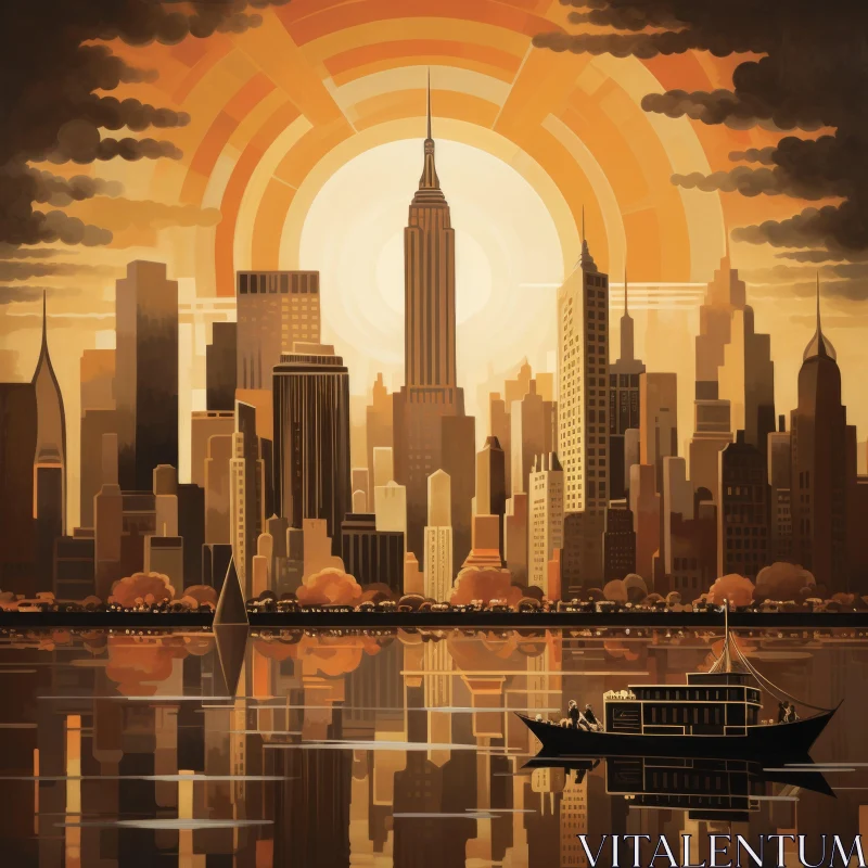 Art Deco Inspired New York Cityscape at Sunset AI Image