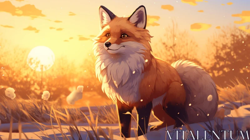 Fox at Sunset: A Tranquil Winter Scene AI Image