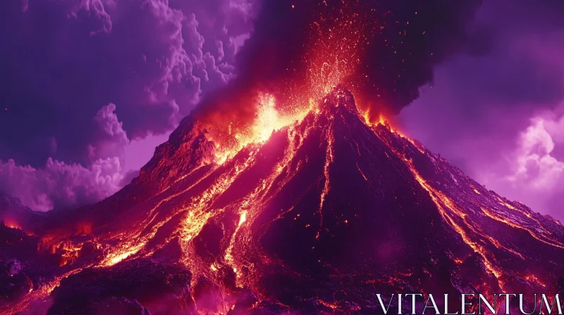 AI ART Fiery Volcano Eruption with Cascading Lava