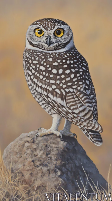 Burrowing Owl Portrait with Detailed Plumage AI Image