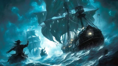 Pirate Fleet in Rough Ocean