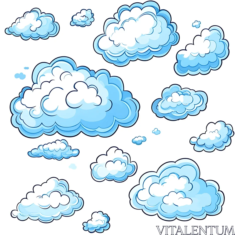 Artistic Blue and White Cloud Drawings AI Image