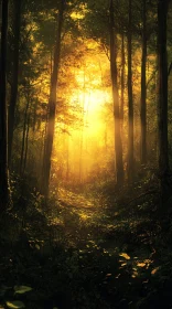 Golden Sunlight in Serene Forest