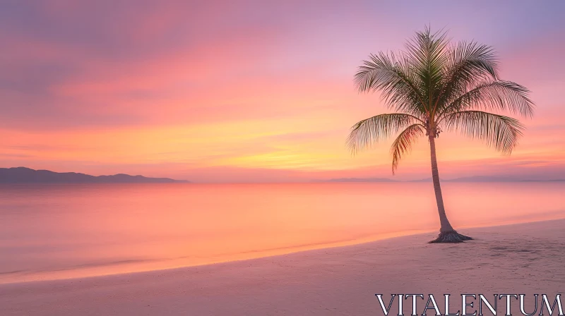 Idyllic Beach Sunset Scene AI Image