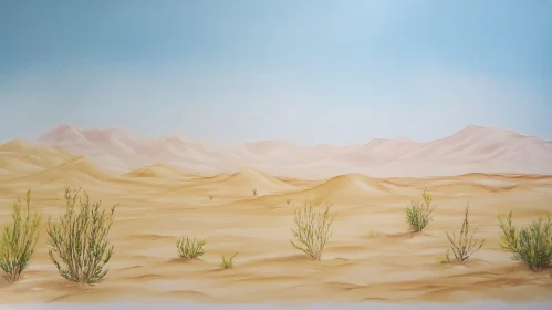 Tranquil Desert Scene with Shrubs and Horizon