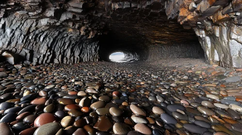 Beautiful Cave with Colorful Pebbles and Rock Formations