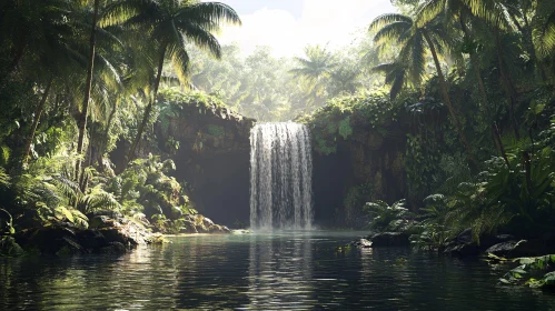 Peaceful Jungle Waterfall Scene