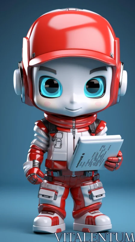 Charming Little Robot Reading Tablet in Kawaiipunk Style AI Image