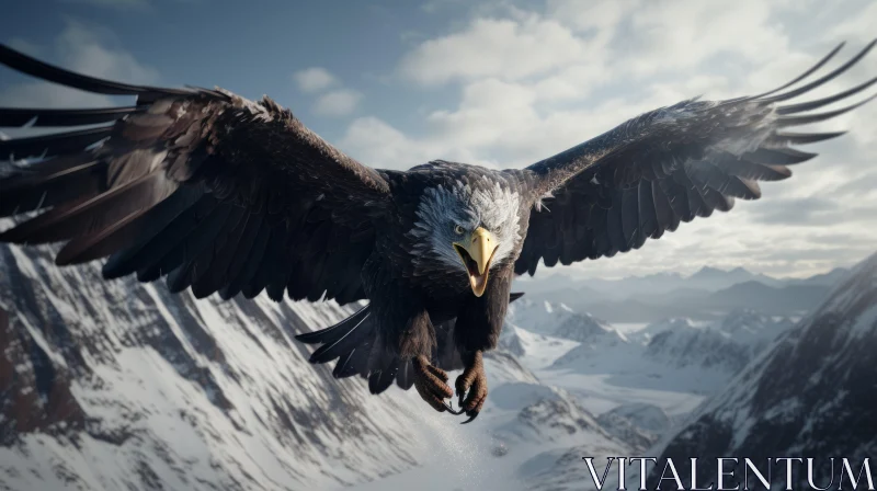 Eagle Soaring Over Snowy Mountain - A Digital Artwork AI Image