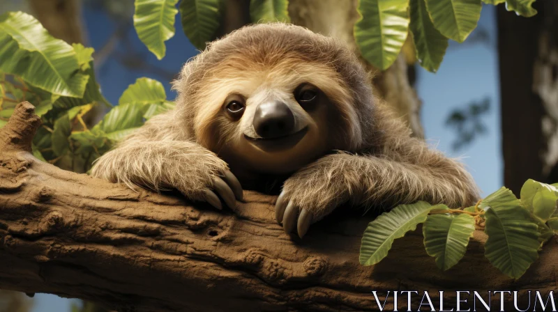 Enchanting Image of Smiling Sloth in Jungle AI Image