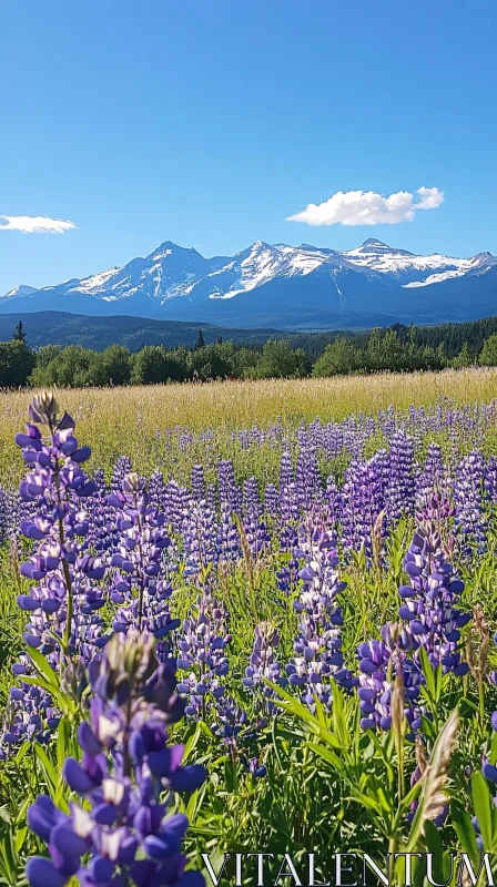 AI ART Lupine Field with Majestic Mountain Backdrop