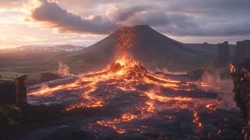 Awe-Inspiring Volcano and Lava Flow