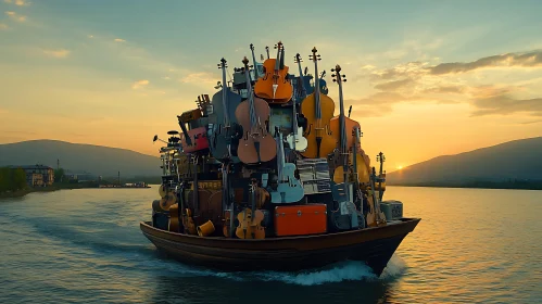 Musical Boat Journey at Sunset