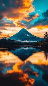 Serene Mountain and Lake Sunset Scene