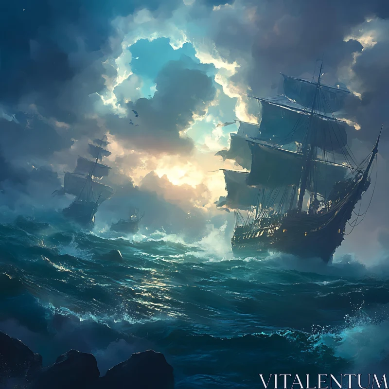 AI ART Dramatic Ocean Voyage at Sunset