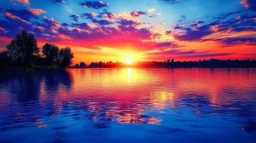 Serene Sunset Reflections on a Calm Lake