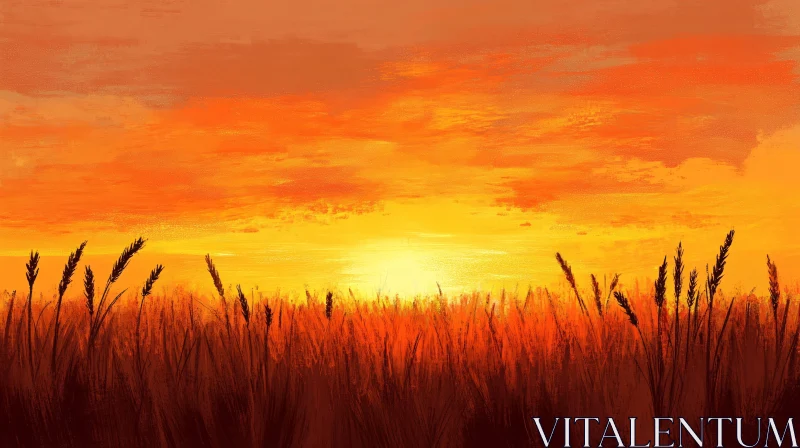 Golden Sunset in a Wheat Field AI Image