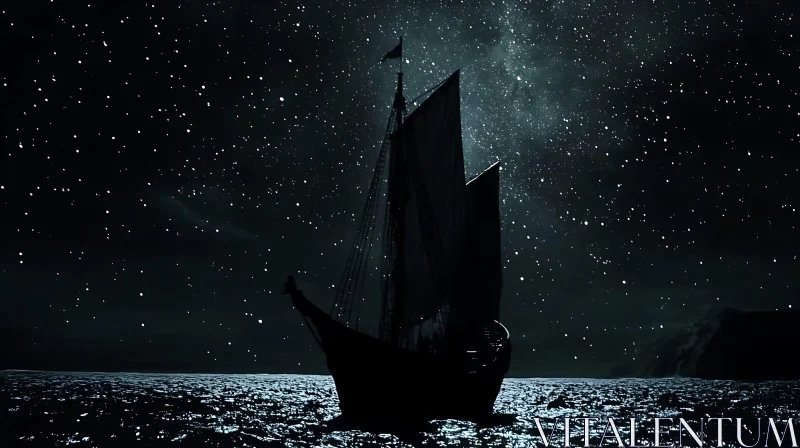 Ship on the Ocean at Night AI Image