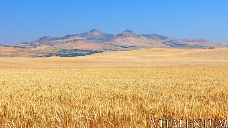 Vast Wheat Field and Mountain Landscape AI Image