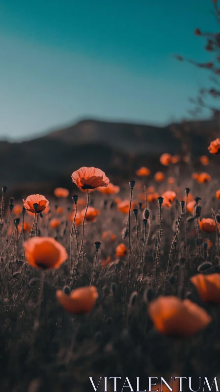 Mesmerizing Orange Poppies Landscape AI Image